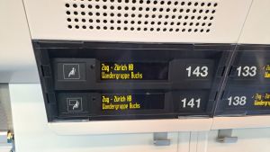 Die Reservation im Zug von Zug nach Zürich
